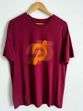 Peloton Maroon Short Sleeve Dry Fit Tee with Orange Logo-Size Medium